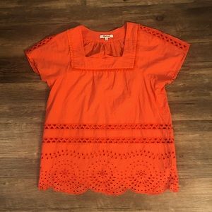 Madewell crochet eyelet coral short sleeve blouse sz XS